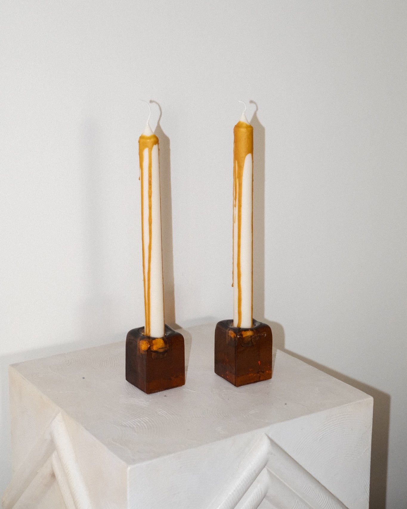 Gold + White Hand Carved Candle Tapers