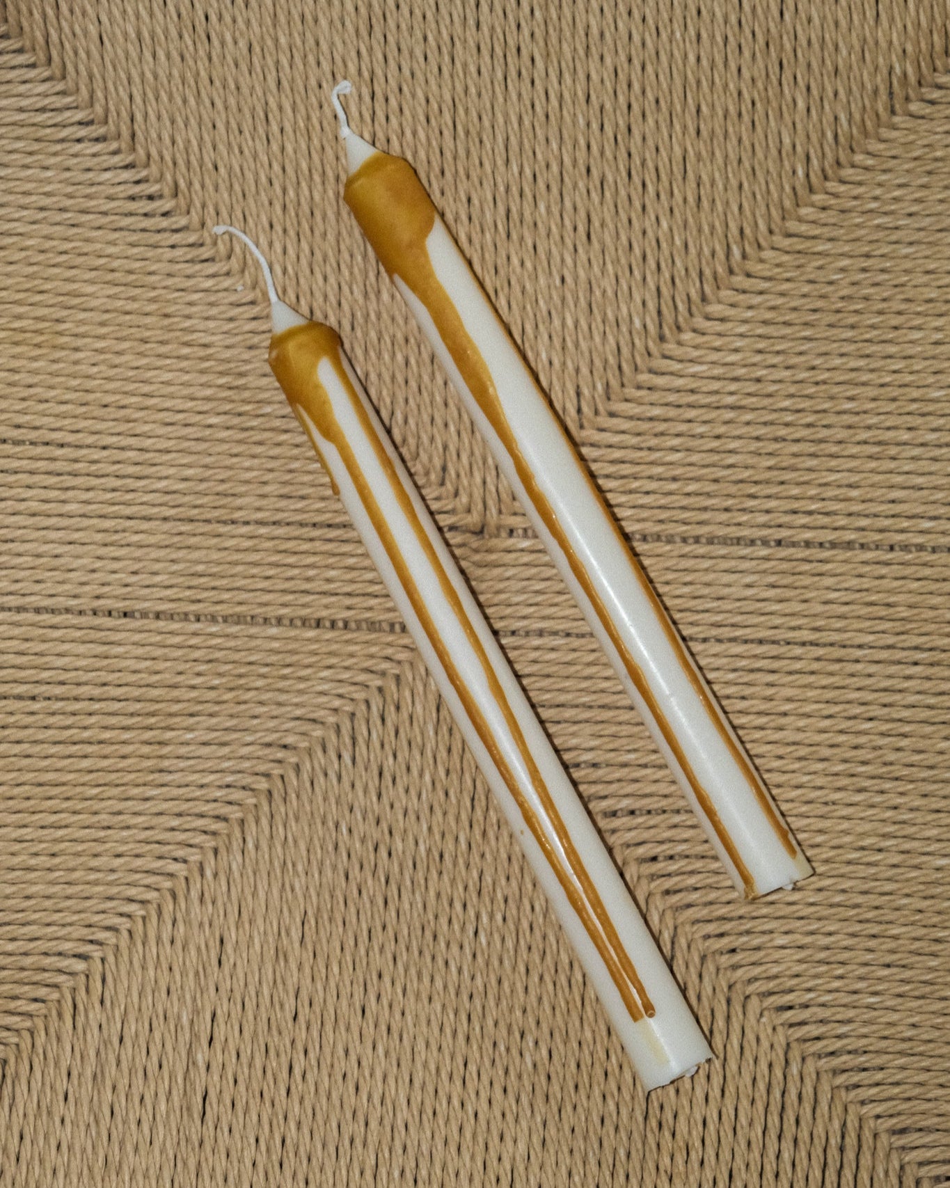 Gold + White Hand Carved Candle Tapers