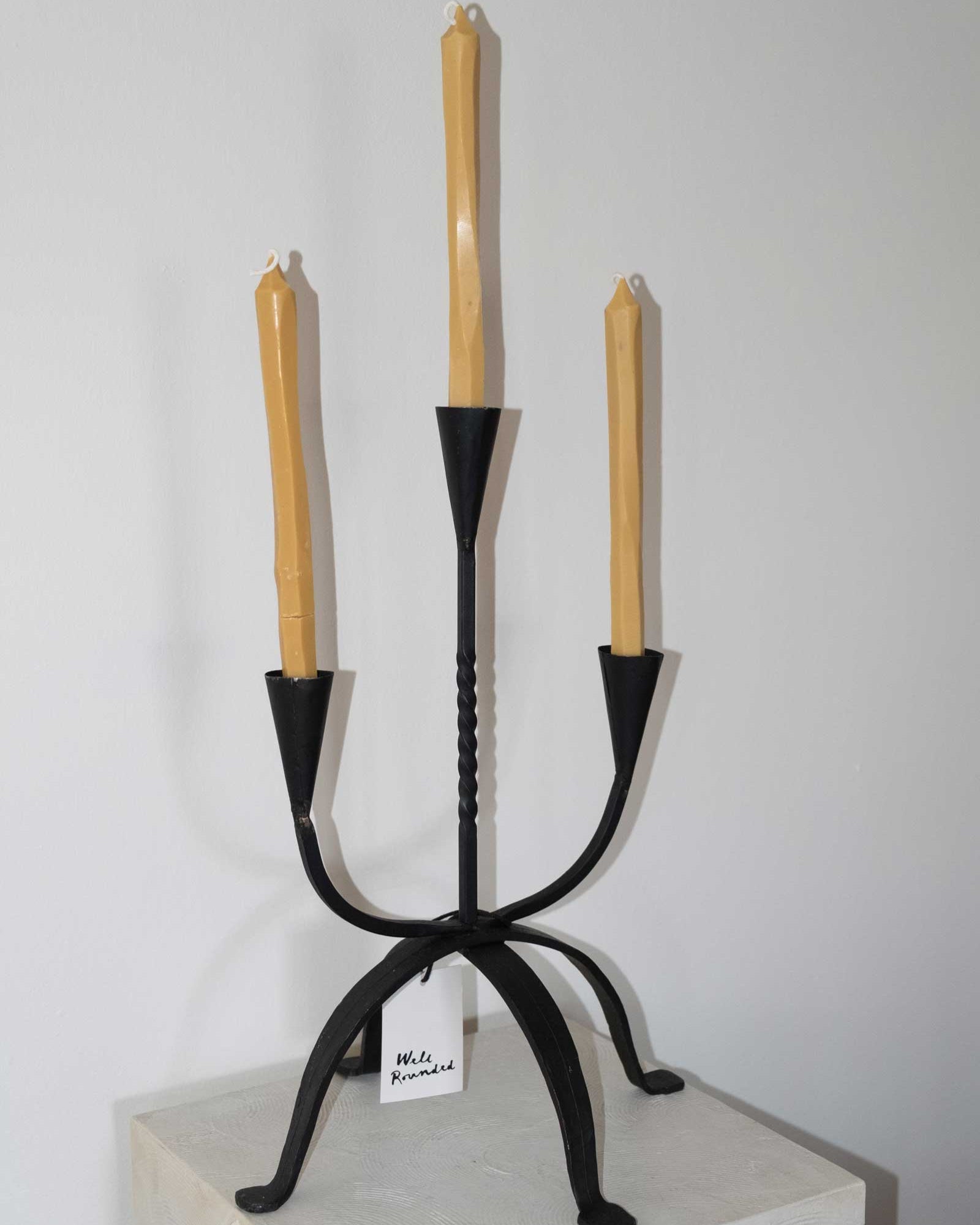 Vintage 3 prong wrought iron candelabra