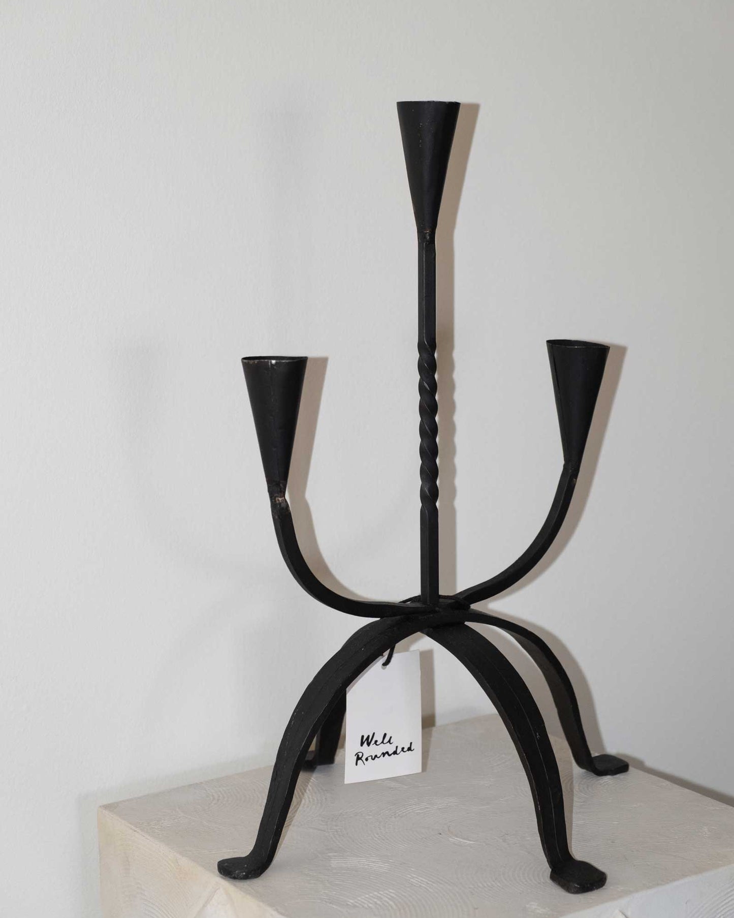 Vintage 3 prong wrought iron candelabra
