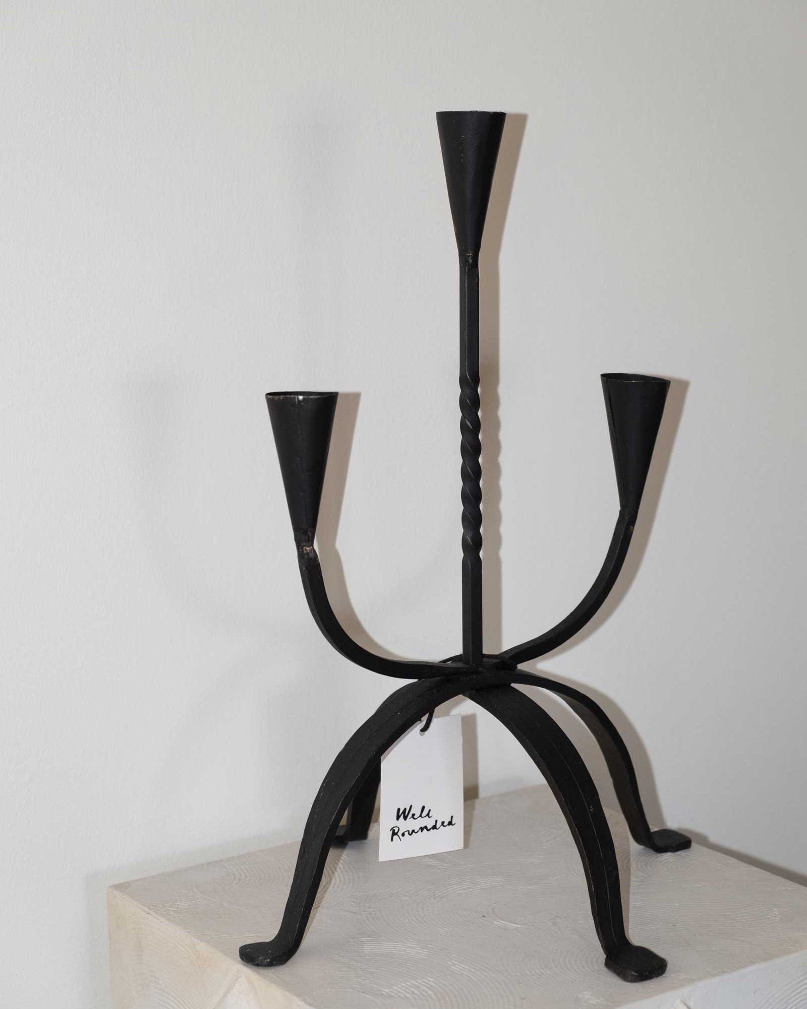 Vintage 3 prong wrought iron candelabra