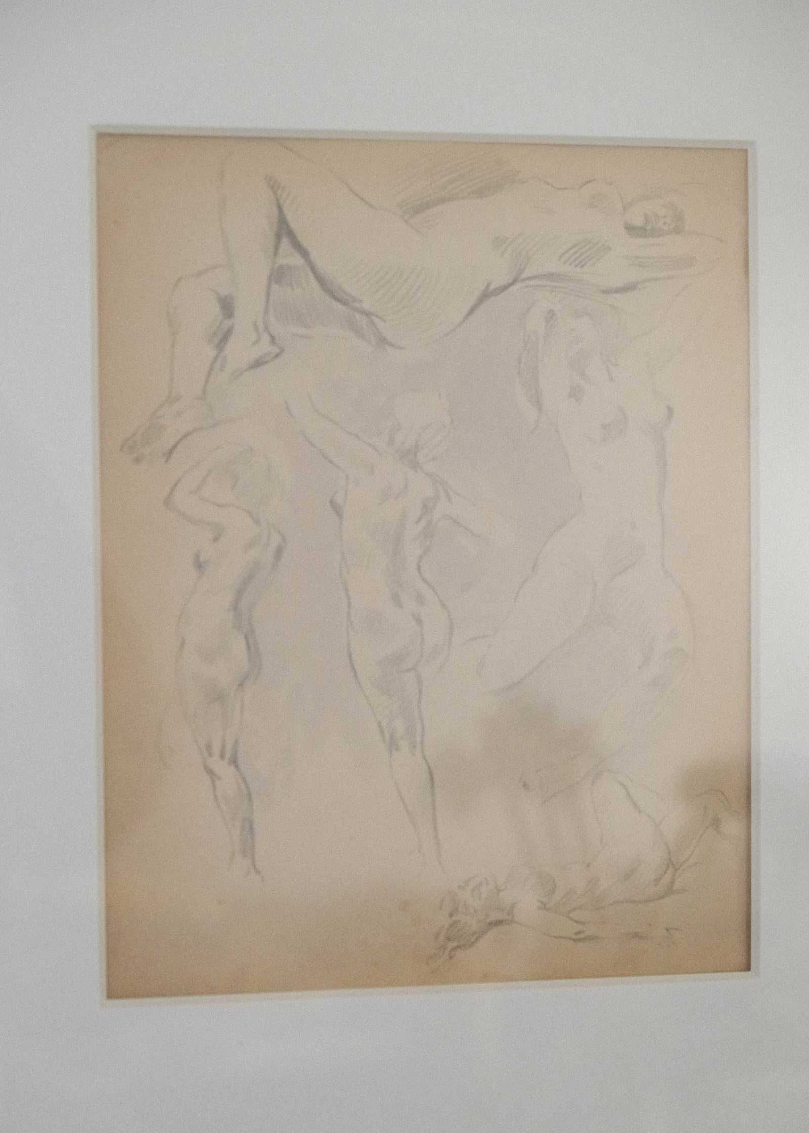 Artistic depiction of a nude figure on a beige background