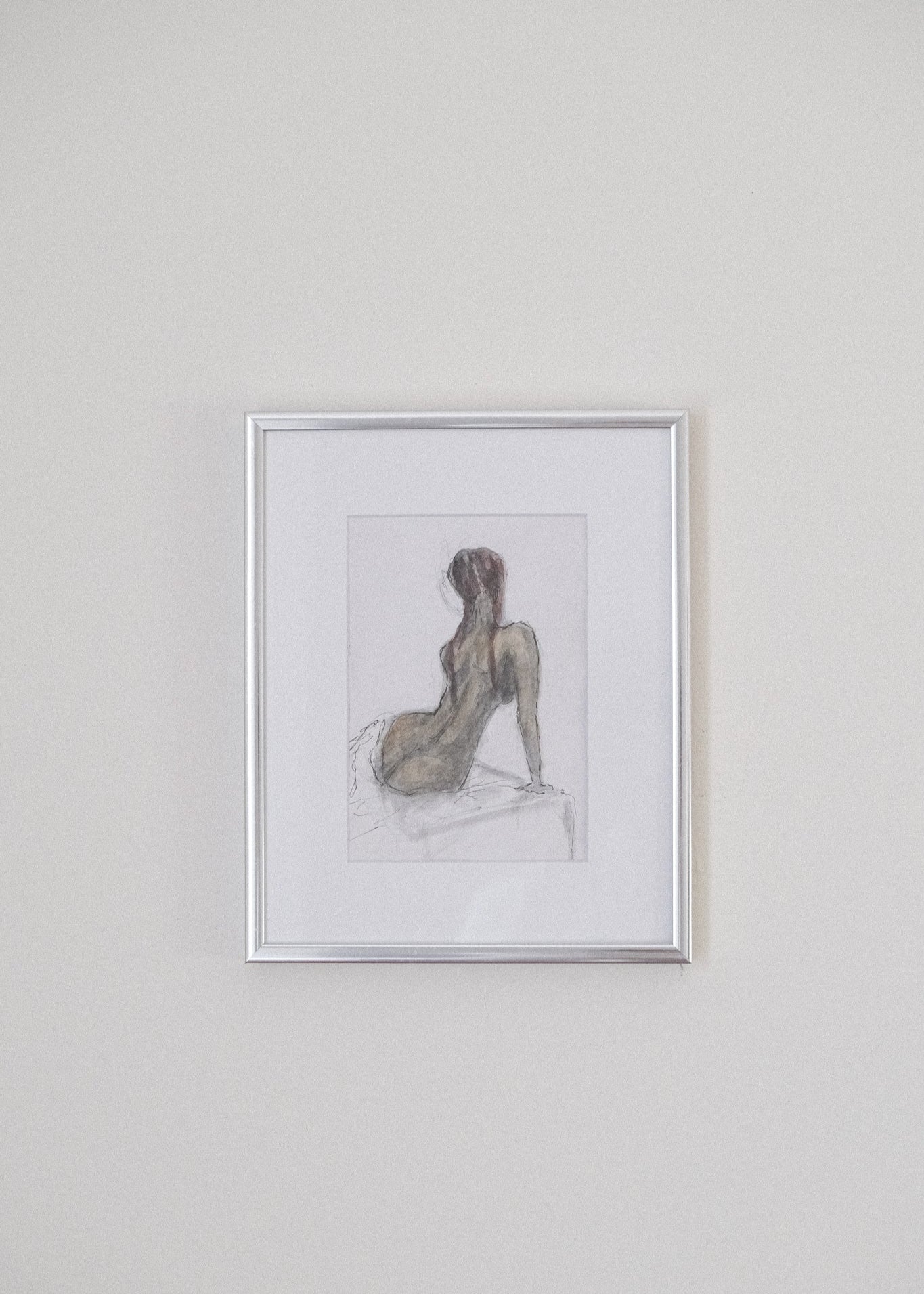 Vintage Mixed Media Nude Woman Sketch