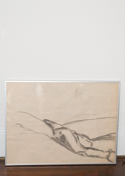 Vintage Nude Charcoal Framed Sketch