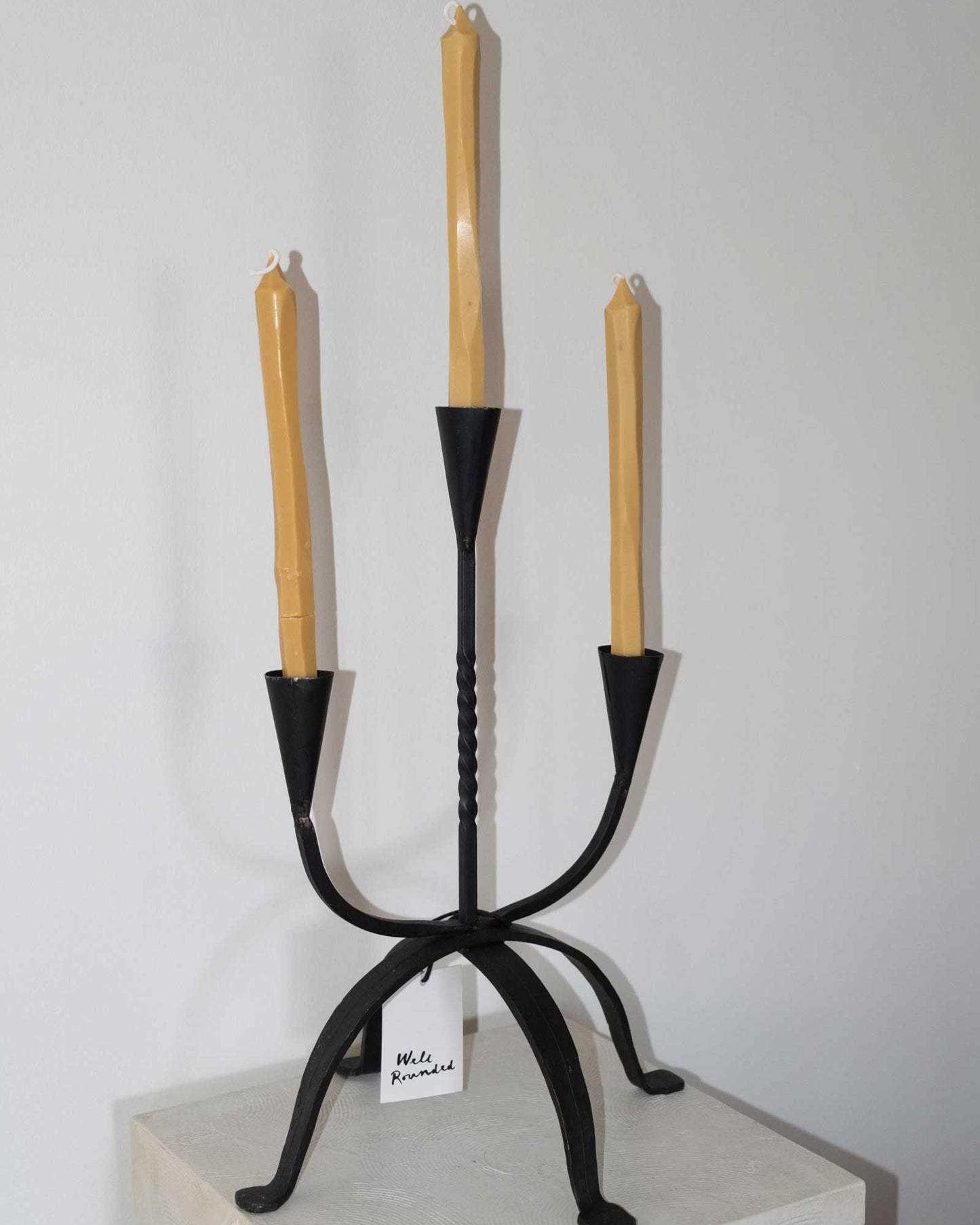 Vintage 3 prong wrought iron candelabra