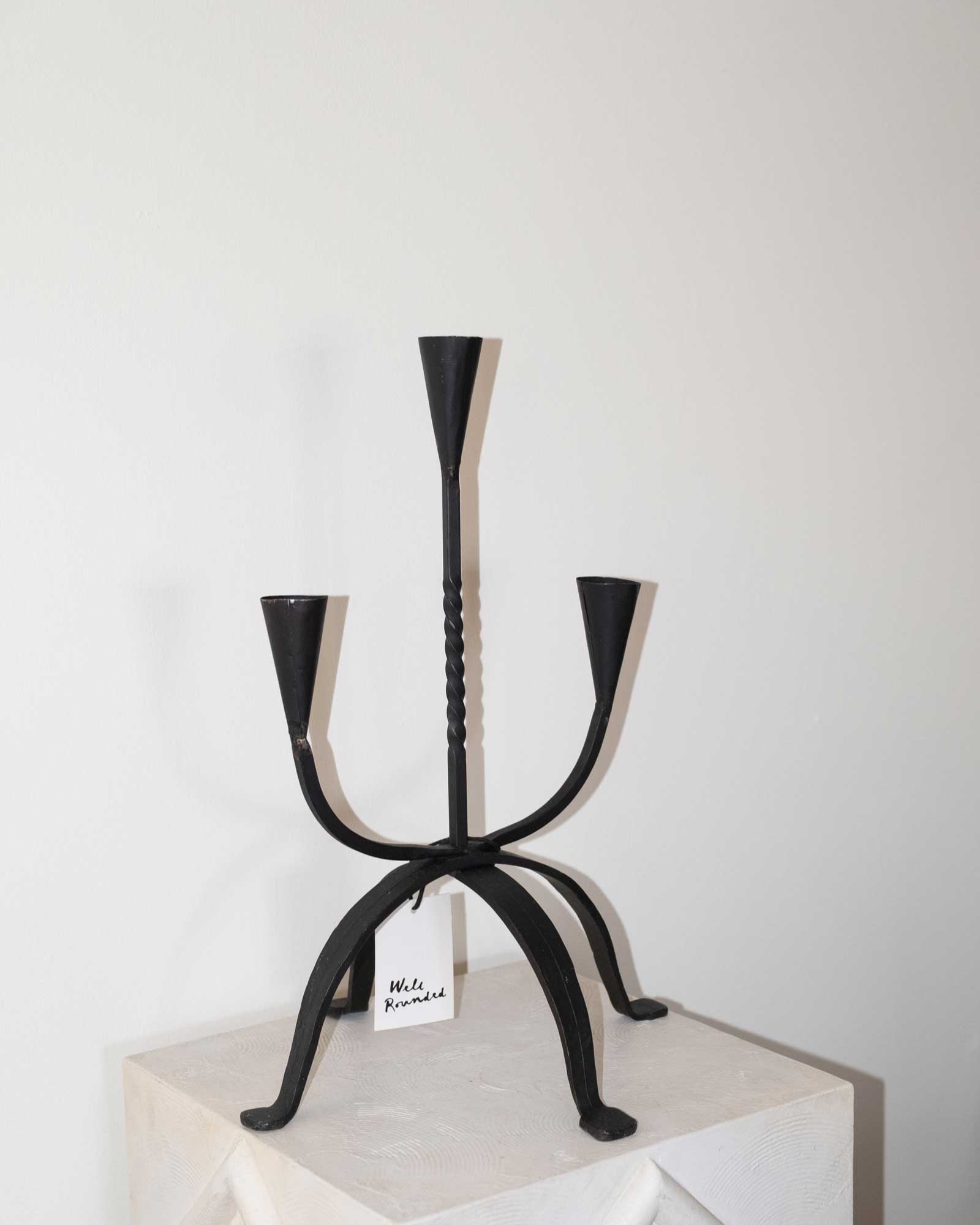 Vintage 3 prong wrought iron candelabra
