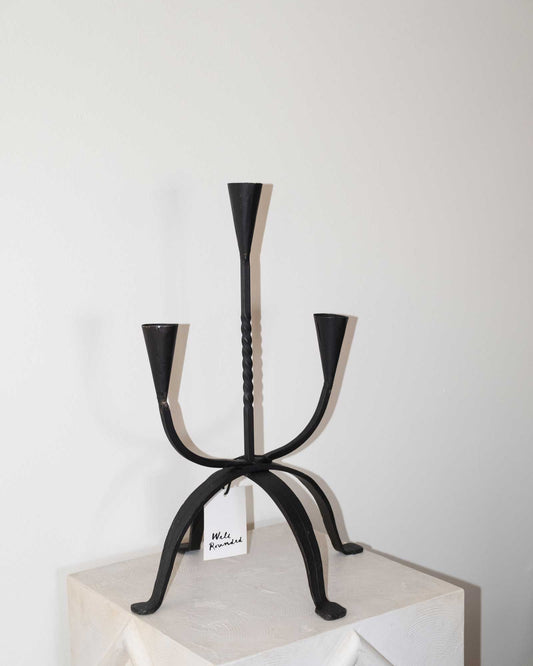 Vintage 3 prong wrought iron candelabra