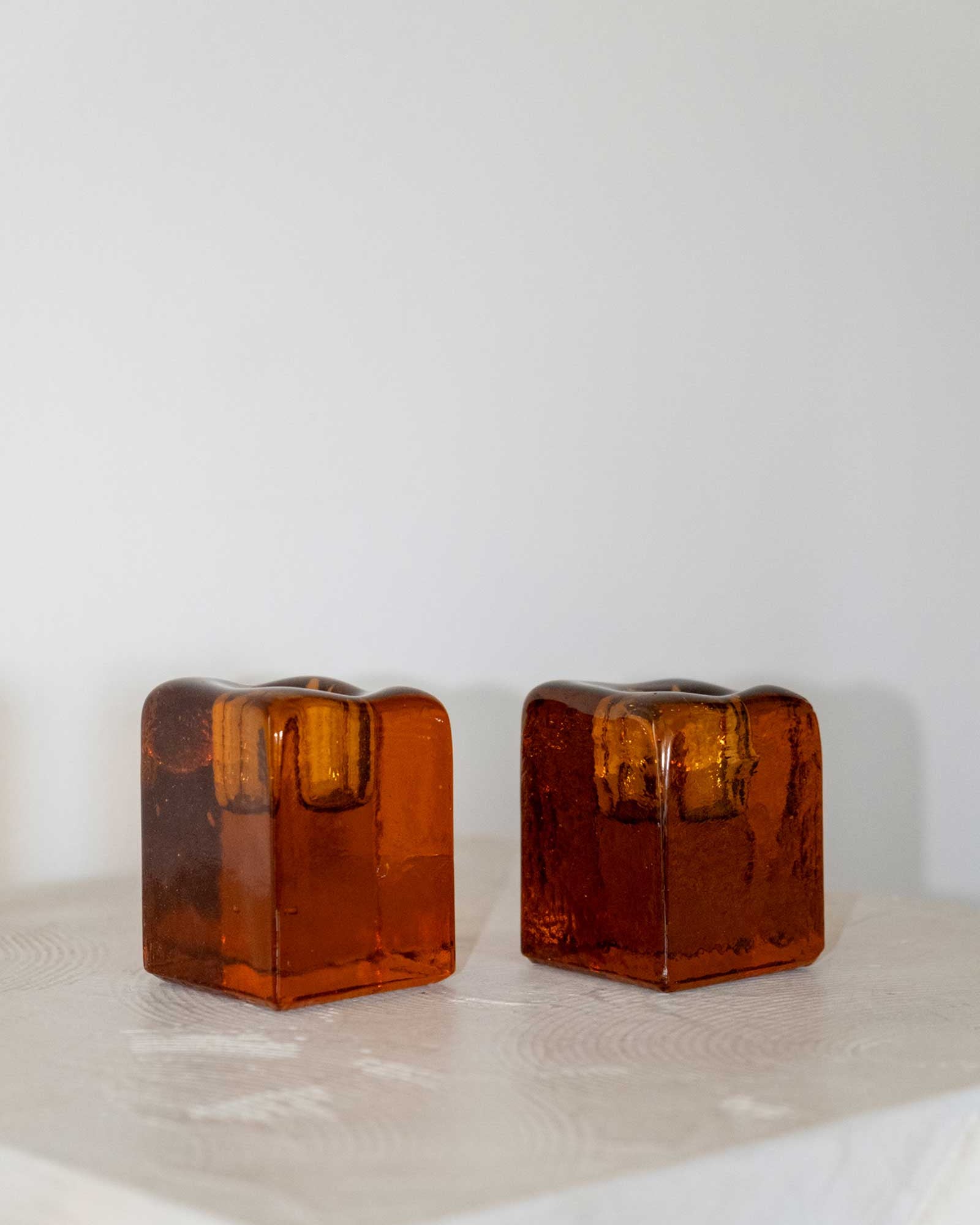 Vintage Midcentury modern brown cube glass candle holders