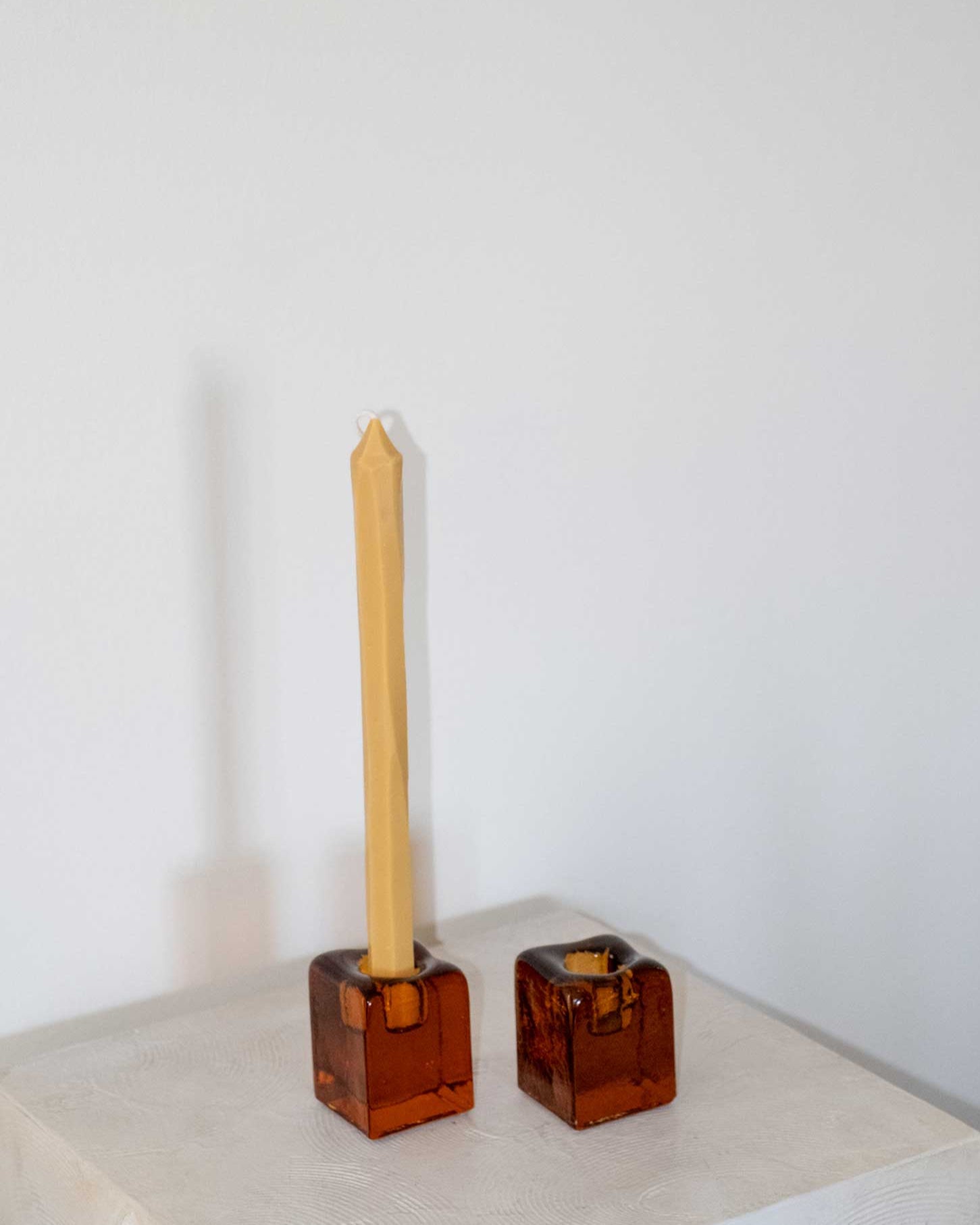 Vintage Midcentury modern brown cube glass candle holders