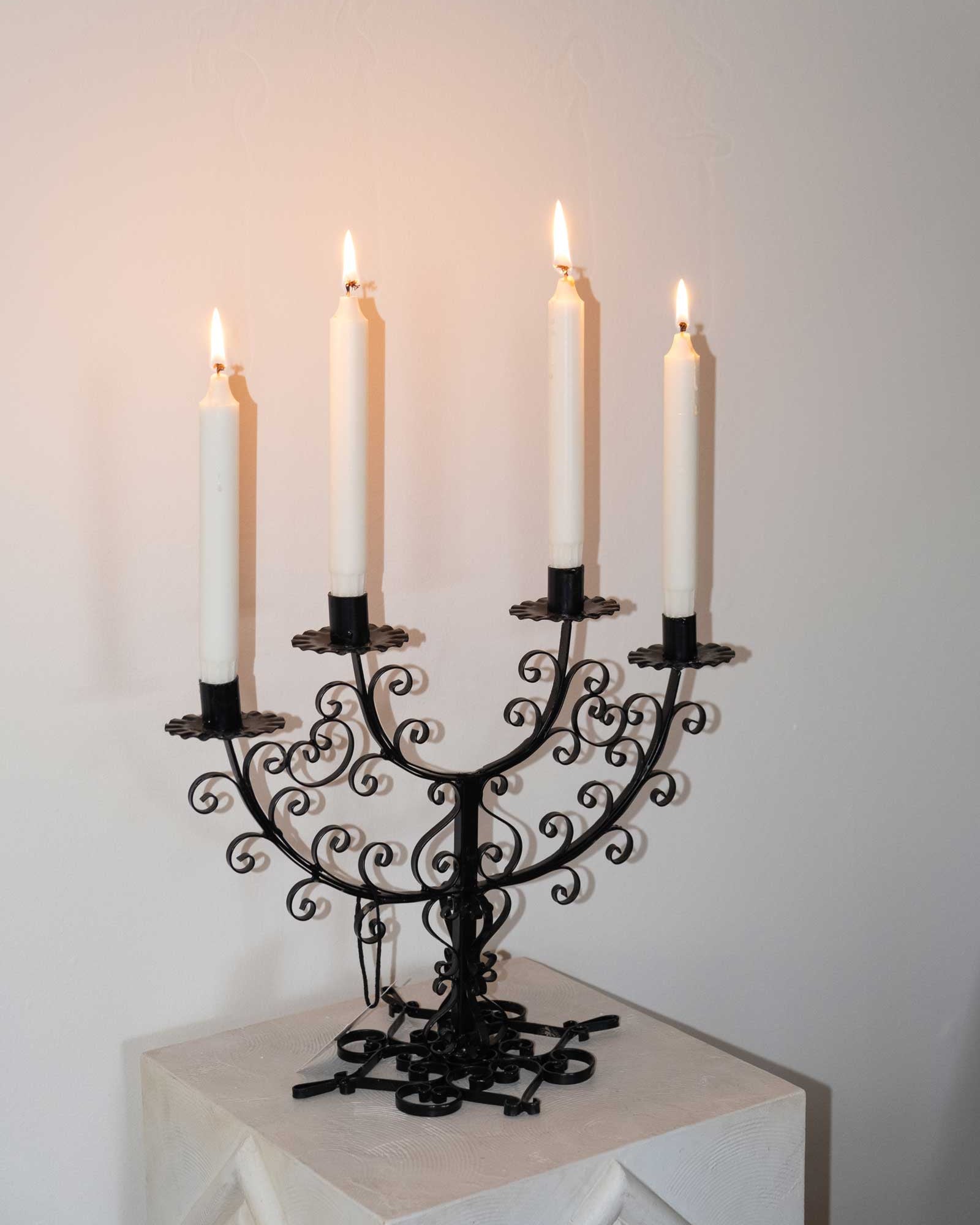 Vintage Wrought Iron Gothic Style 4-Arm Candelbara